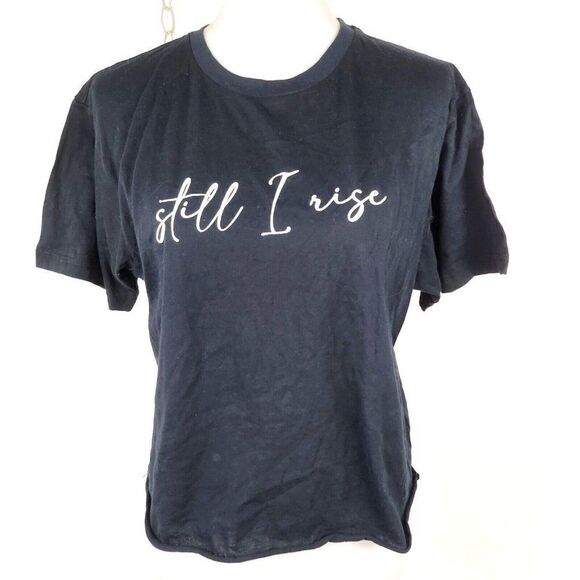 MIKEN FLOW Still I Ris Crop Top Yoga T-Shirt Black Womens Size L - Picture 1 of 4